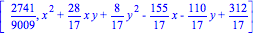 [2741/9009, x^2+28/17*x*y+8/17*y^2-155/17*x-110/17*y+312/17]